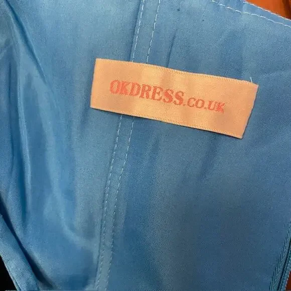 Dressy Evening Gown Wispy Pleated Blue Chiffon Classic Strapless Goddess Dress - Picture 5 of 8